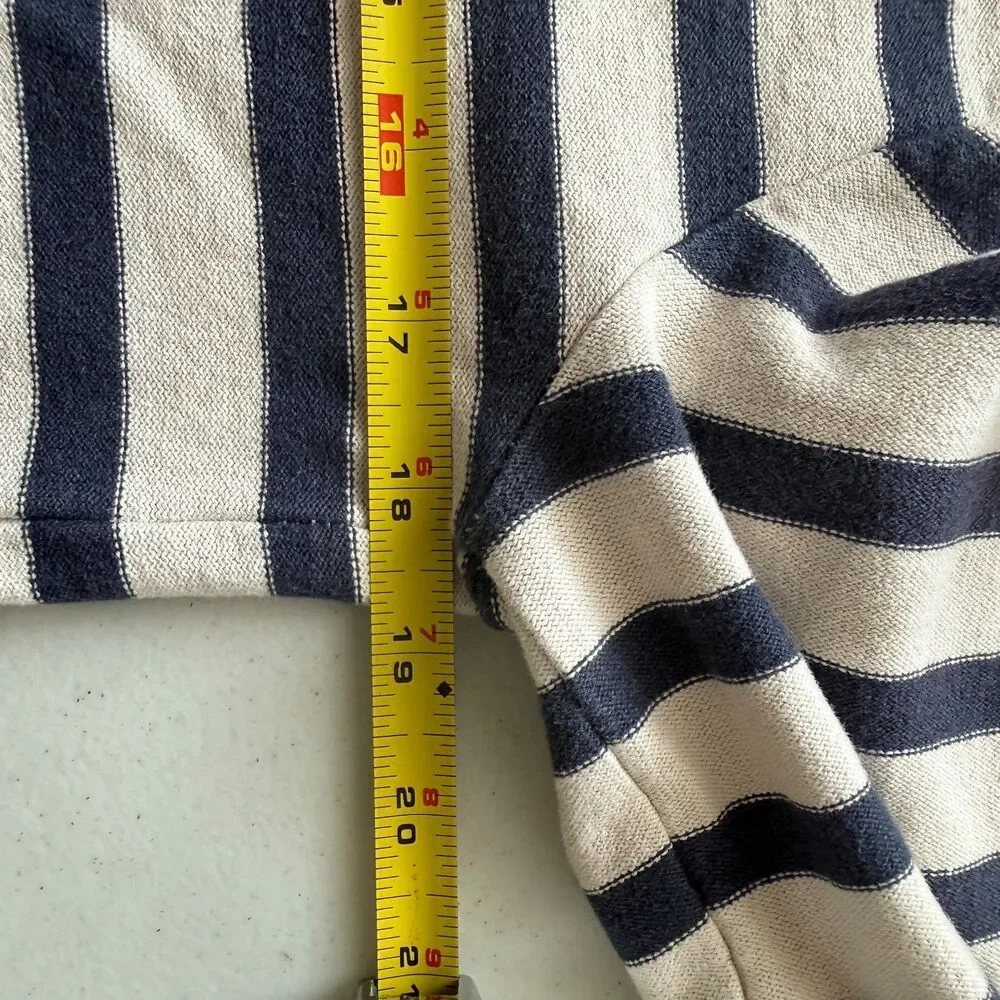 J.Crew Women's M Striped Boatneck Top Cream Navy 3/4 Sleeve Neon Pink Trim Knit